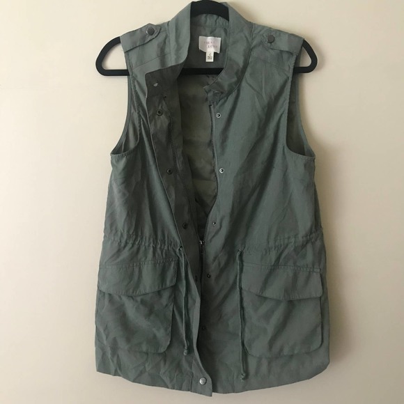 First Love Vest Womens Large‎ Green Cargo Military Drawstring Snap Full Zip Gorp - Picture 3 of 8